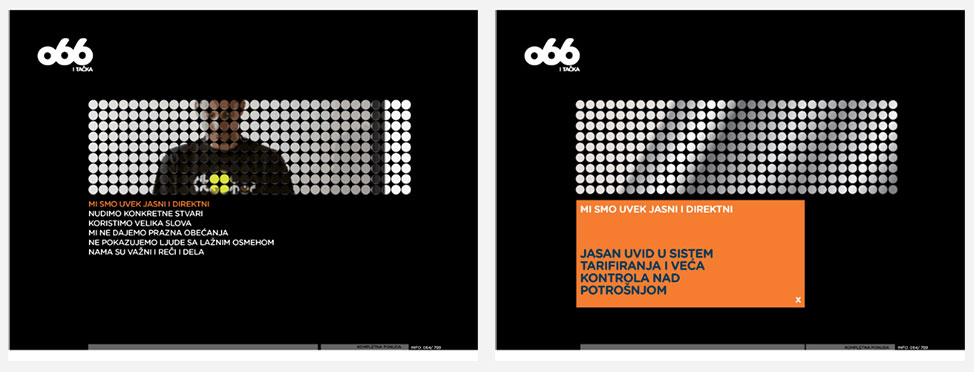 two screenshots of webdesign black site with dotted mask over video