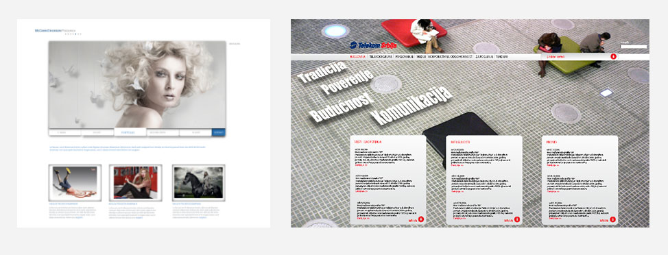 two screenshots of grey websites